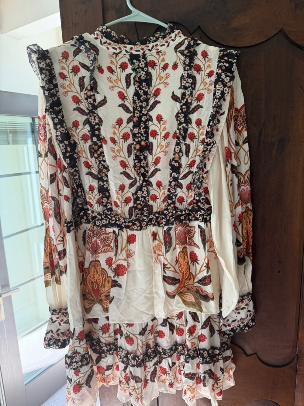 FARM Rio Cream Floral Long Sleeve Dress with Black and Red Accents - Picture 3 of 6
